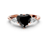 Rose gold Fancy Black Heart Cut Diamond Three-Stone Ring with Pear Side Stones and Four-Prong Setting_24