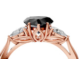 Rose gold Fancy Black Heart Cut Diamond Three-Stone Ring with Pear Side Stones and Four-Prong Setting_28