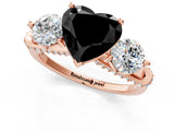 Rose gold Fancy Black Heart Cut Diamond Three-Stone Ring with Prong Setting and Pavé Band_1