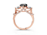 Rose gold Fancy Black Heart Cut Diamond Three-Stone Ring with Prong Setting and Pavé Band_3