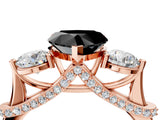 Rose gold Fancy Black Heart Cut Diamond Three-Stone Ring with Prong Setting and Pavé Band_4