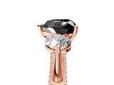 Rose gold Fancy Black Heart Cut Diamond Three-Stone Ring with Prong Setting and Pavé Band_5