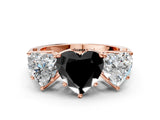 Rose gold Fancy Black Heart Cut Diamond Three-Stone Ring with Prong Setting and Textured Band