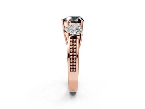 Rose gold Fancy Black Heart Cut Diamond Three-Stone Ring with Prong Setting and Textured Band_2