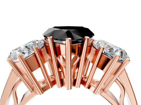 Rose gold Fancy Black Heart Cut Diamond Three-Stone Ring with Prong Setting and Textured Band_4