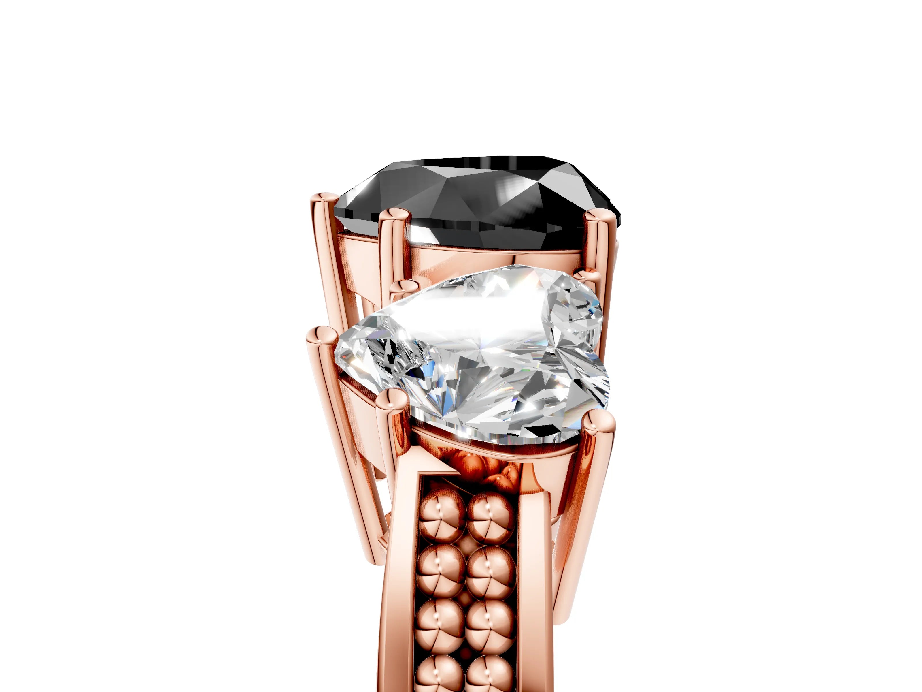 Rose gold Fancy Black Heart Cut Diamond Three-Stone Ring with Prong Setting and Textured Band_5