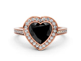Rose gold Fancy Black Heart Cut Halo Bezel Diamond Pave Band Ring