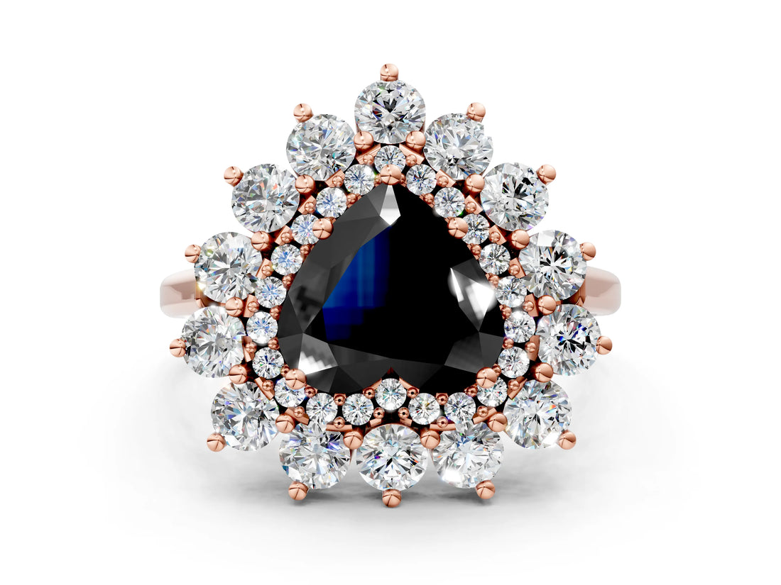Rose gold Fancy Black Heart Cut Halo Cluster Diamond Ring with Pave Band and Four-Prong Setting_12