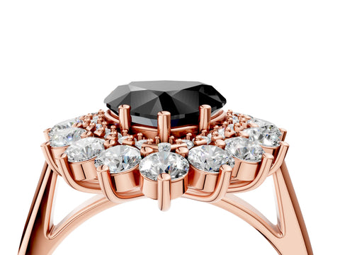 Rose gold Fancy Black Heart Cut Halo Cluster Diamond Ring with Pave Band and Four-Prong Setting_4