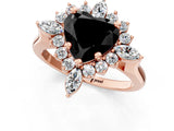 Rose gold Fancy Black Heart Cut Halo Diamond Cluster Ring with Marquise and Round Stones on a White Gold Band with Prong Setting_1