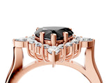 Rose gold Fancy Black Heart Cut Halo Diamond Cluster Ring with Marquise and Round Stones on a White Gold Band with Prong Setting_4
