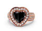Rose gold Fancy Black Heart Cut Halo Diamond Engagement Ring with Pave Split Shank and Four-Prong Setting