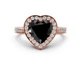 Rose gold Fancy Black Heart Cut Halo Diamond Engagement Ring with Split Shank Band and Four-Prong Setting