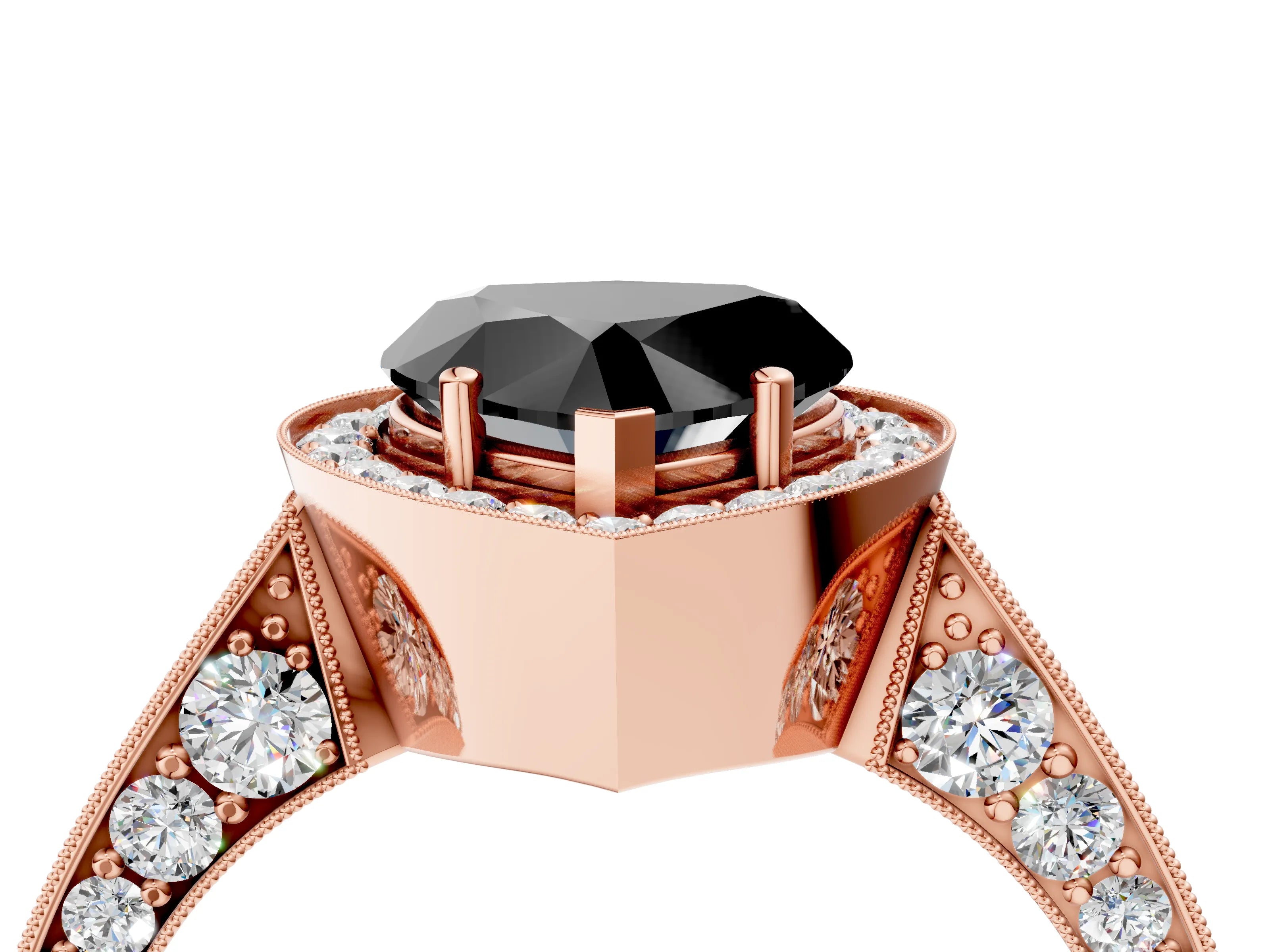 Rose gold Fancy Black Heart Cut Halo Diamond Engagement Ring with Split Shank Band and Four-Prong Setting_4