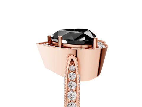 Rose gold Fancy Black Heart Cut Halo Diamond Engagement Ring with Split Shank Band and Four-Prong Setting_5
