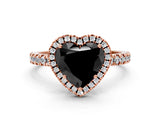 Rose gold Fancy Black Heart Cut Halo Diamond Pave Band with Prong Setting