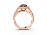 Rose gold Fancy Black Heart Cut Halo Diamond Ring with Beaded Split Shank and Four-Prong Setting_3
