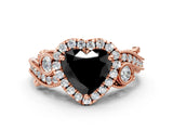 Rose gold Fancy Black Heart Cut Halo Diamond Ring with Milgrain and Bezel Accents on a Split Shank Band_12