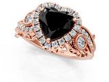 Rose gold Fancy Black Heart Cut Halo Diamond Ring with Milgrain and Bezel Accents on a Split Shank Band_13