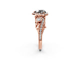 Rose gold Fancy Black Heart Cut Halo Diamond Ring with Milgrain and Bezel Accents on a Split Shank Band_14