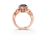 Rose gold Fancy Black Heart Cut Halo Diamond Ring with Milgrain and Bezel Accents on a Split Shank Band_15