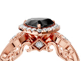 Rose gold Fancy Black Heart Cut Halo Diamond Ring with Milgrain and Bezel Accents on a Split Shank Band_16