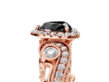 Rose gold Fancy Black Heart Cut Halo Diamond Ring with Milgrain and Bezel Accents on a Split Shank Band_17