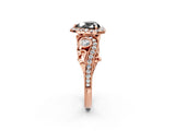 Rose gold Fancy Black Heart Cut Halo Diamond Ring with Milgrain and Bezel Accents on a Split Shank Band_26