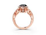 Rose gold Fancy Black Heart Cut Halo Diamond Ring with Milgrain and Bezel Accents on a Split Shank Band_27