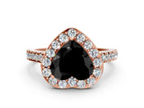 Rose gold Fancy Black Heart Cut Halo Diamond Ring with Pavé Band and Three-Prong Setting