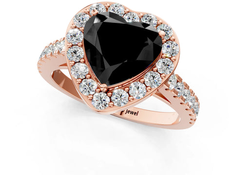 Rose gold Fancy Black Heart Cut Halo Diamond Ring with Pavé Band and Three-Prong Setting_1