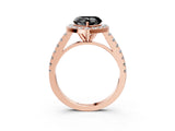 Rose gold Fancy Black Heart Cut Halo Diamond Ring with Pavé Band and Three-Prong Setting_3