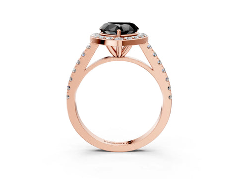 Rose gold Fancy Black Heart Cut Halo Diamond Ring with Pavé Band and Three-Prong Setting_3