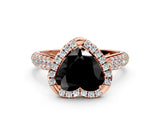Rose gold Fancy Black Heart Cut Halo Diamond Ring with Pavé Band