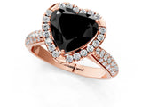 Rose gold Fancy Black Heart Cut Halo Diamond Ring with Pavé Band_1