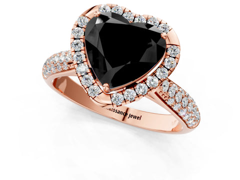 Rose gold Fancy Black Heart Cut Halo Diamond Ring with Pavé Band_1