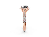 Rose gold Fancy Black Heart Cut Halo Diamond Ring with Pavé Band_2