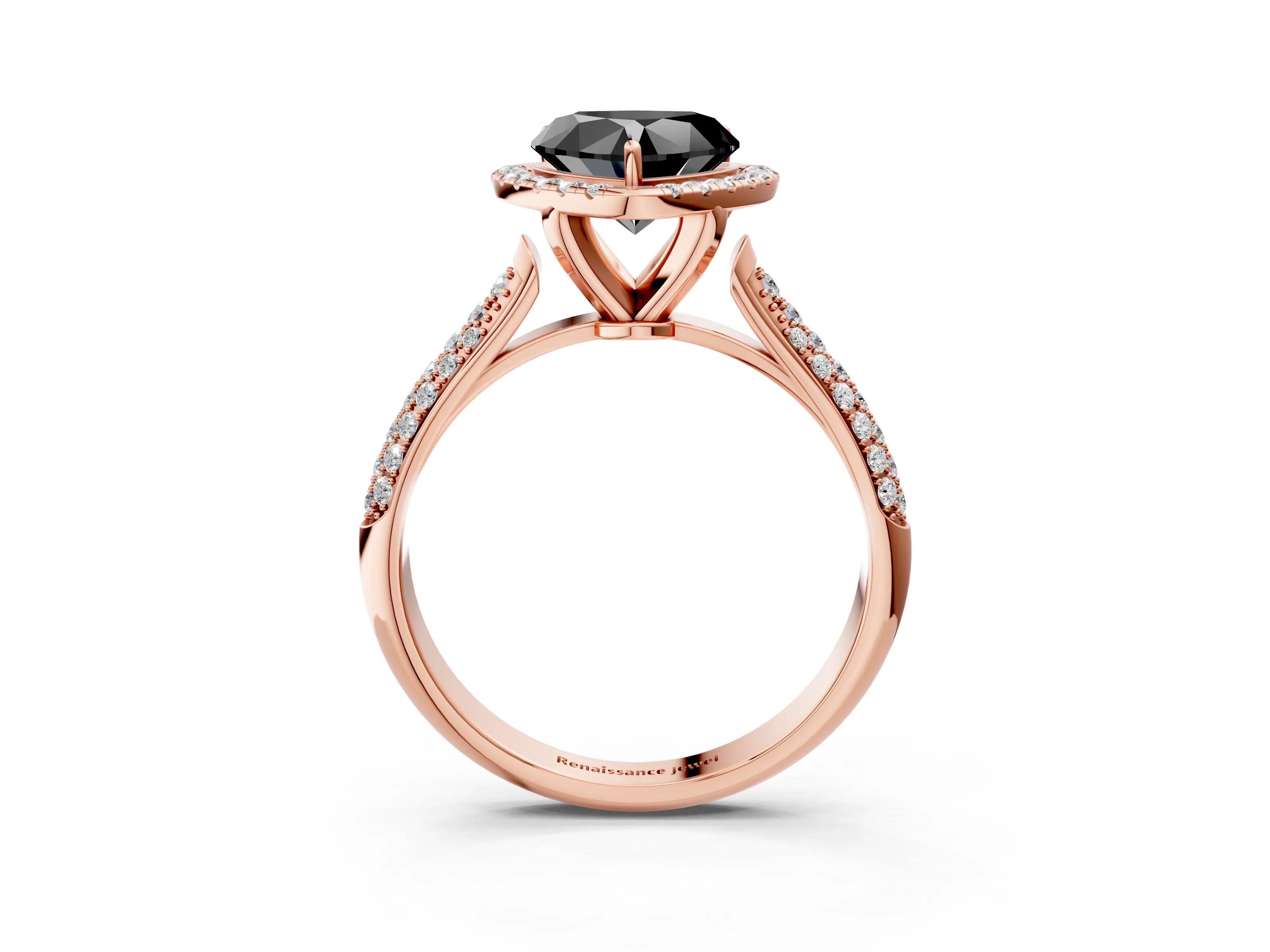 Rose gold Fancy Black Heart Cut Halo Diamond Ring with Pavé Band_3