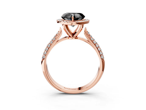 Rose gold Fancy Black Heart Cut Halo Diamond Ring with Pavé Band_3