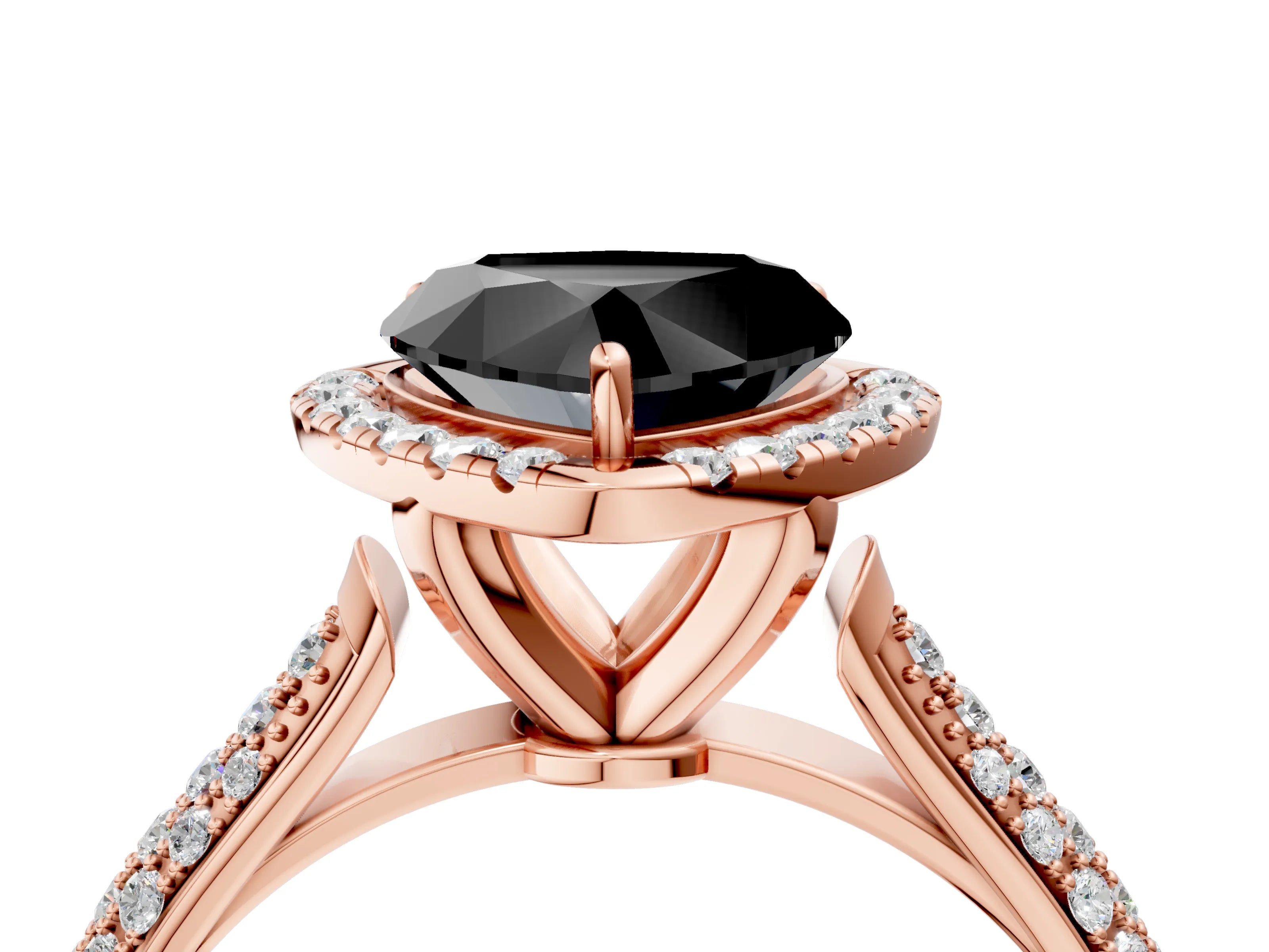Rose gold Fancy Black Heart Cut Halo Diamond Ring with Pavé Band_4