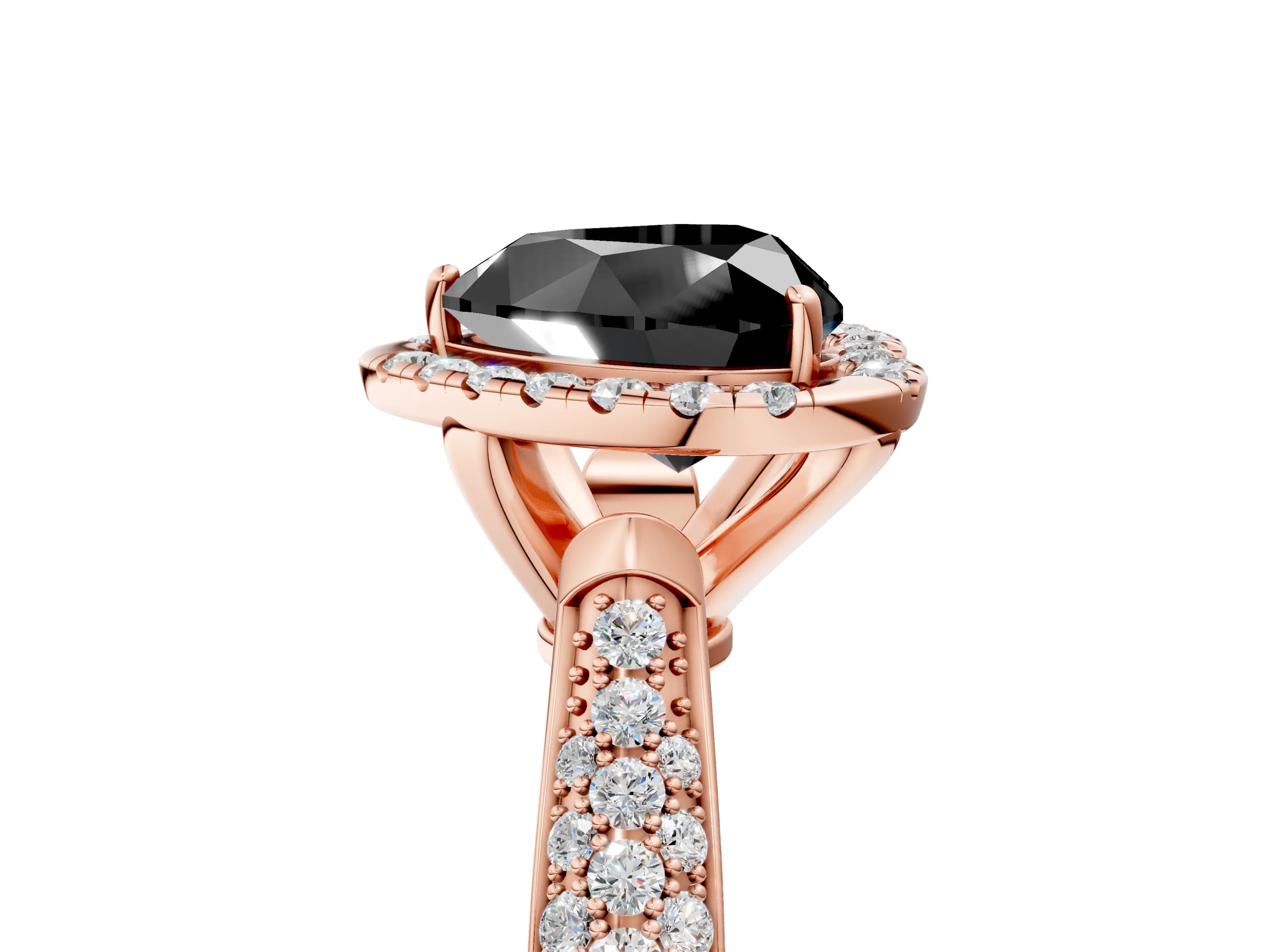 Rose gold Fancy Black Heart Cut Halo Diamond Ring with Pavé Band_5