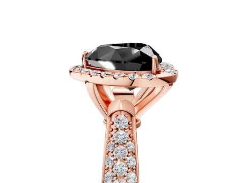 Rose gold Fancy Black Heart Cut Halo Diamond Ring with Pavé Band_5
