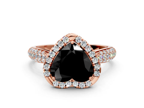 Rose gold Fancy Black Heart Cut Halo Diamond Ring with Pavé Band
