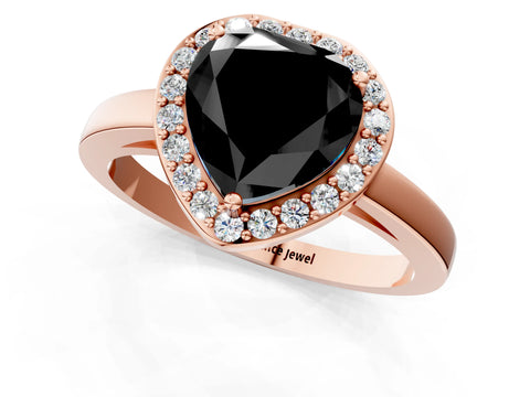 Rose gold Fancy Black Heart Cut Halo Diamond Ring with Solitaire Band and Prong Setting_1