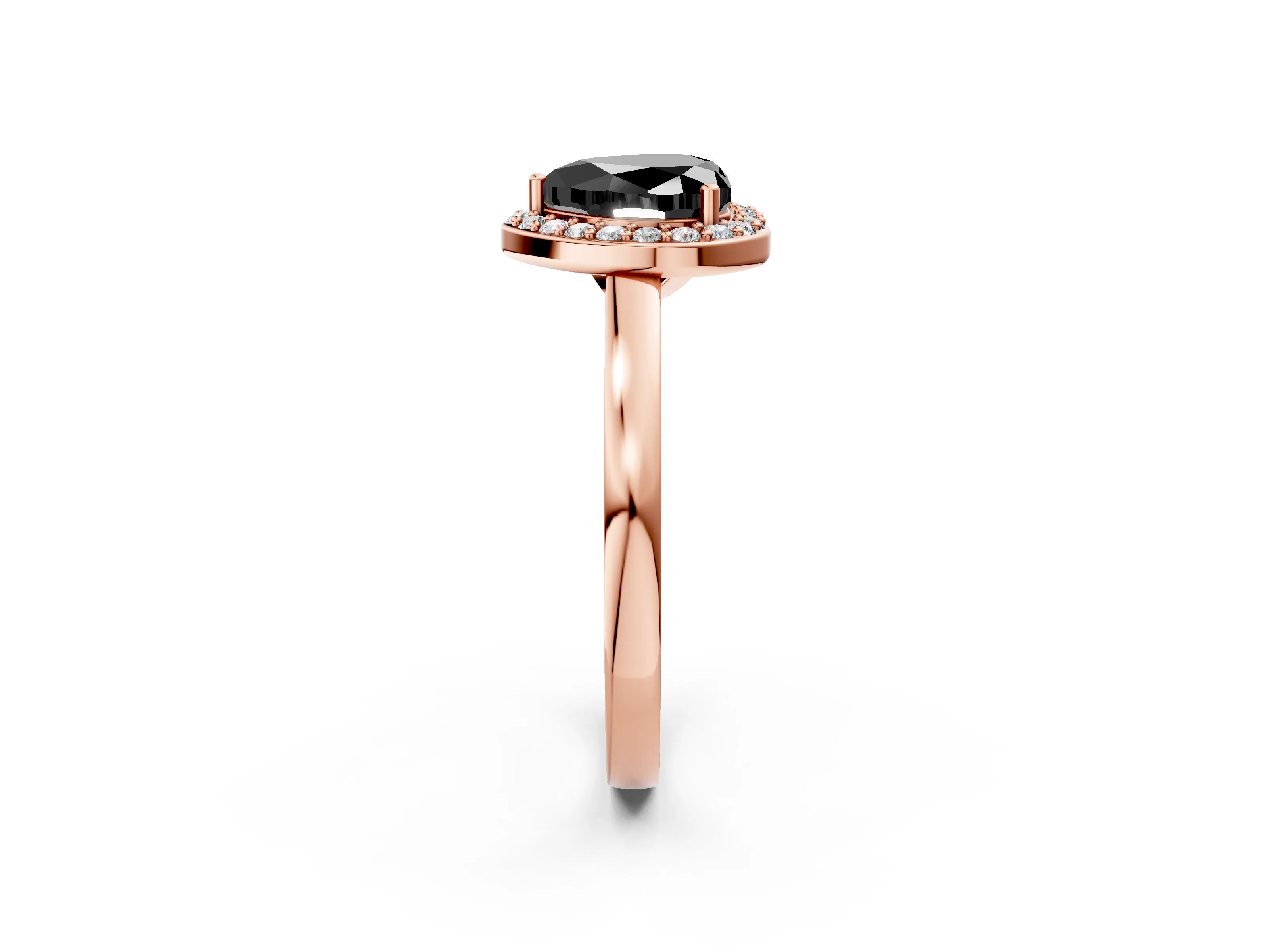 Rose gold Fancy Black Heart Cut Halo Diamond Ring with Solitaire Band and Prong Setting_2