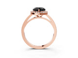 Rose gold Fancy Black Heart Cut Halo Diamond Ring with Solitaire Band and Prong Setting_3