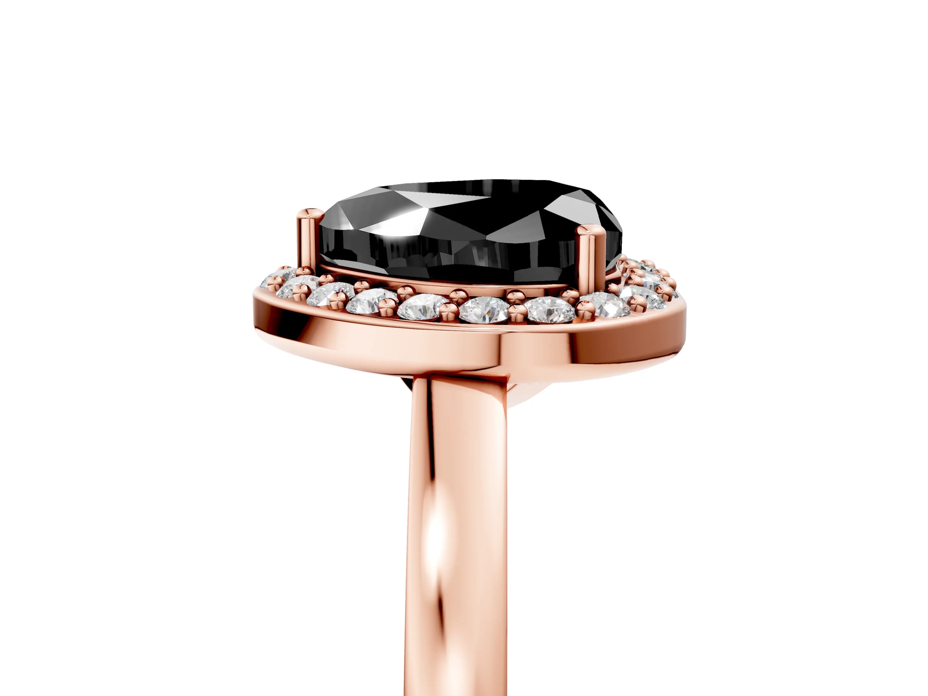Rose gold Fancy Black Heart Cut Halo Diamond Ring with Solitaire Band and Prong Setting_5