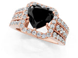 Rose gold Fancy Black Heart Cut Halo Diamond Ring with Split Shank and Four-Prong Setting_1