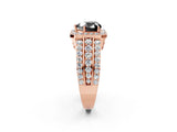Rose gold Fancy Black Heart Cut Halo Diamond Ring with Split Shank and Four-Prong Setting_2