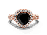 Rose gold Fancy Black Heart Cut Halo Diamond Solitaire with Filigree Band and Four-Prong Setting
